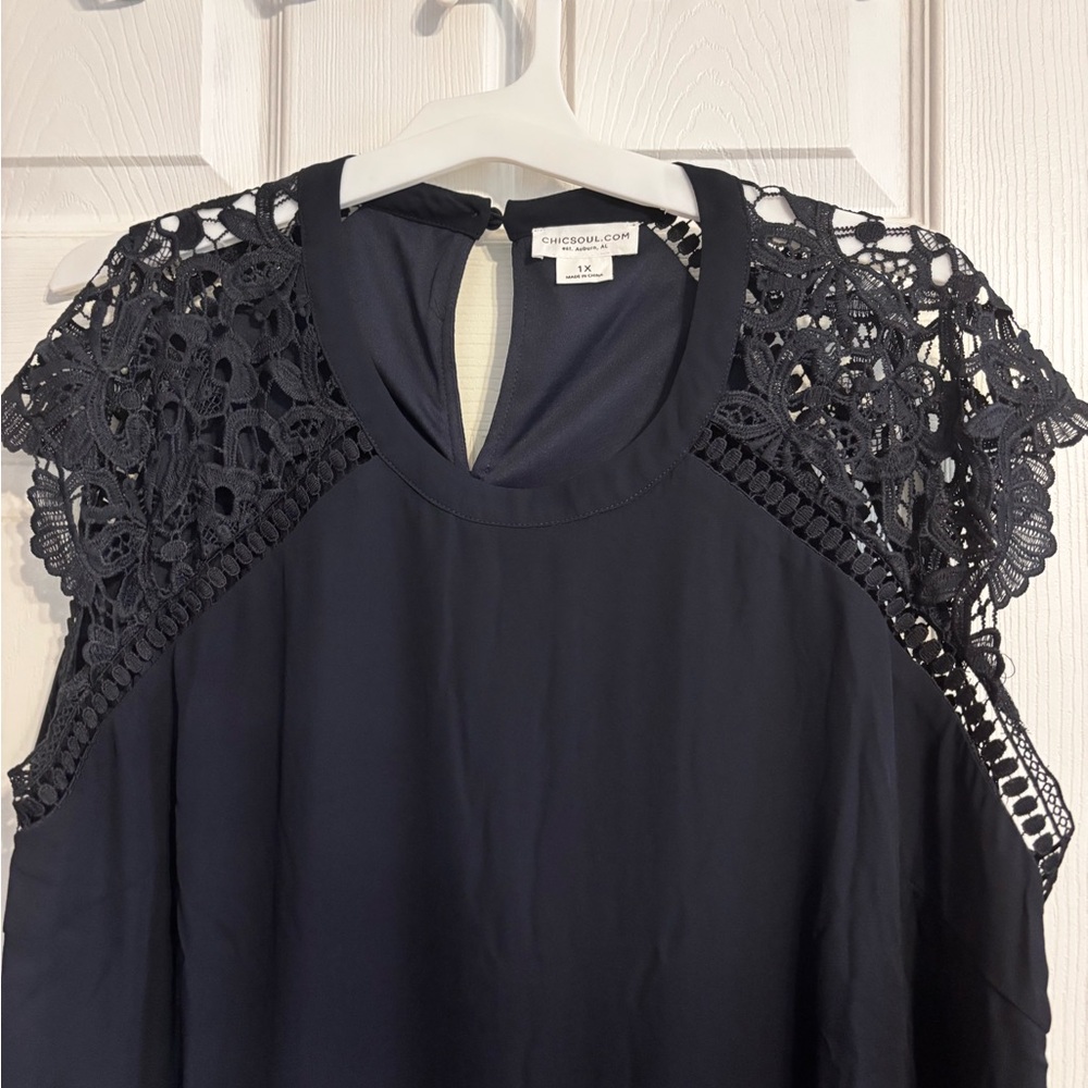 Chic Soul Midnight Lace Accent Blouse
